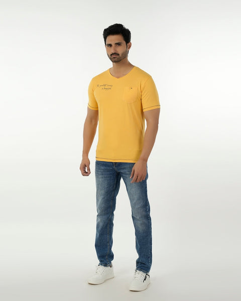 Eminent Men's Round Neck Half Sleeves Printed T-Shirt - Yellow, Men's T-Shirts & Polos, Eminent, Chase Value