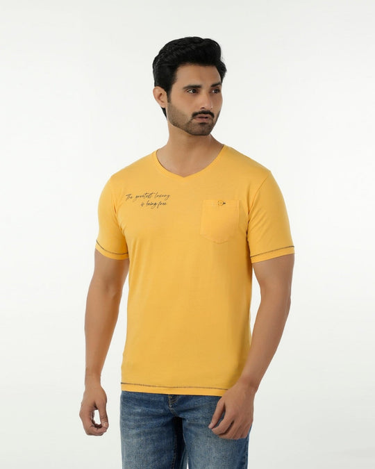 Eminent Men's Round Neck Half Sleeves Printed T-Shirt - Yellow, Men's T-Shirts & Polos, Eminent, Chase Value