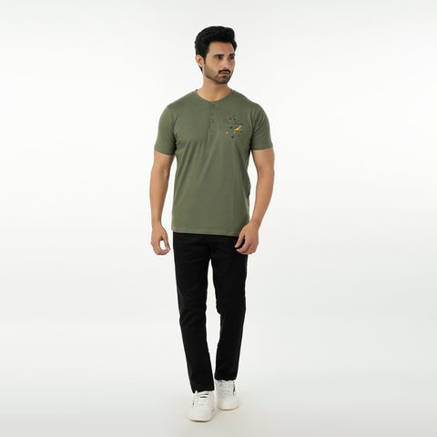 Eminent Men's Round Neck Half Sleeves Printed T-Shirt - Olive Green, Men's T-Shirts & Polos, Eminent, Chase Value