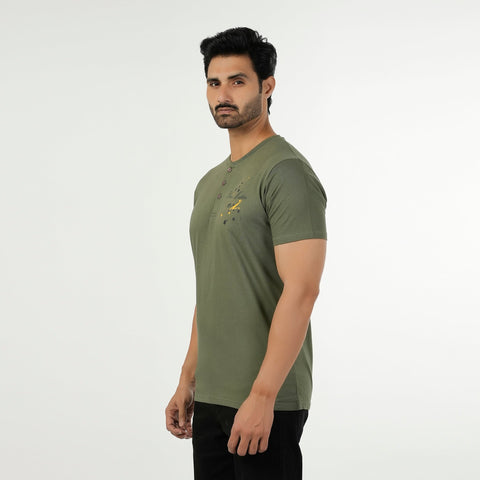 Eminent Men's Round Neck Half Sleeves Printed T-Shirt - Olive Green, Men's T-Shirts & Polos, Eminent, Chase Value