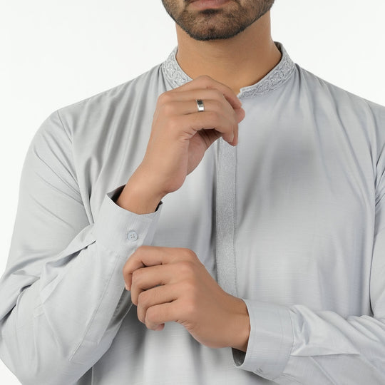 Eminent Men's Embroidered Kurta Shalwar Suit - Silver, Men's Shalwar Kameez, Eminent, Chase Value