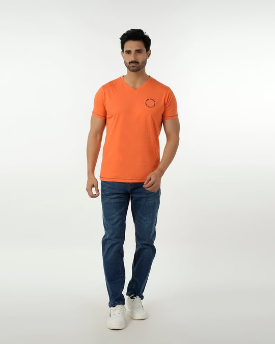 Eminent Men's Round Neck Half Sleeves Printed T-Shirt - Dark Orange, Men's T-Shirts & Polos, Eminent, Chase Value