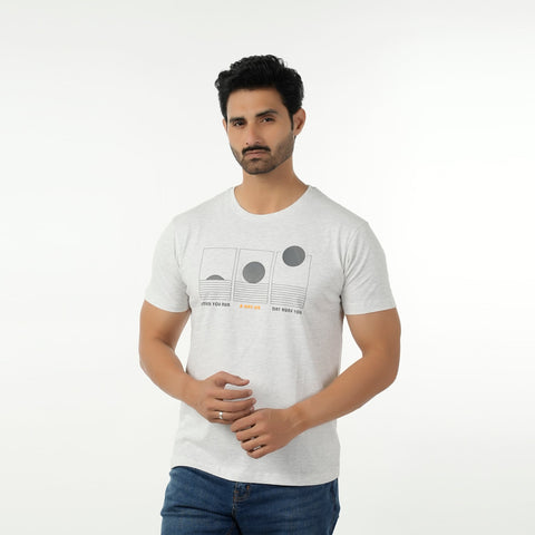 Eminent Men's Round Neck Half Sleeves Printed T-Shirt - Oatmeal, Men's T-Shirts & Polos, Eminent, Chase Value