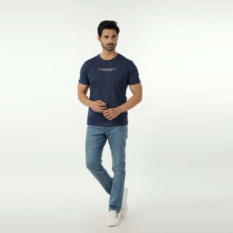 Eminent Men's Round Neck Half Sleeves Printed T-Shirt - Mid Blue, Men's T-Shirts & Polos, Eminent, Chase Value