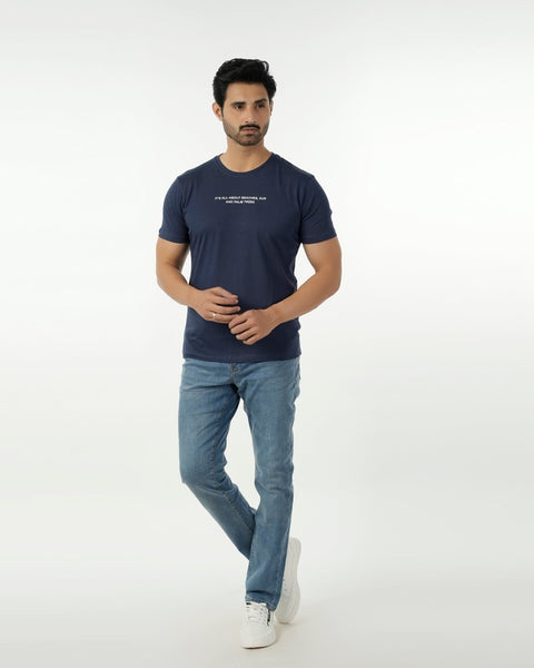 Eminent Men's Round Neck Half Sleeves Printed T-Shirt - Mid Blue, Men's T-Shirts & Polos, Eminent, Chase Value