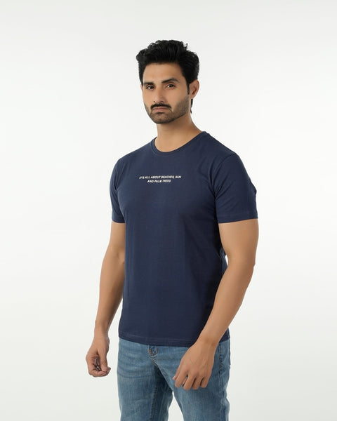 Eminent Men's Round Neck Half Sleeves Printed T-Shirt - Mid Blue, Men's T-Shirts & Polos, Eminent, Chase Value