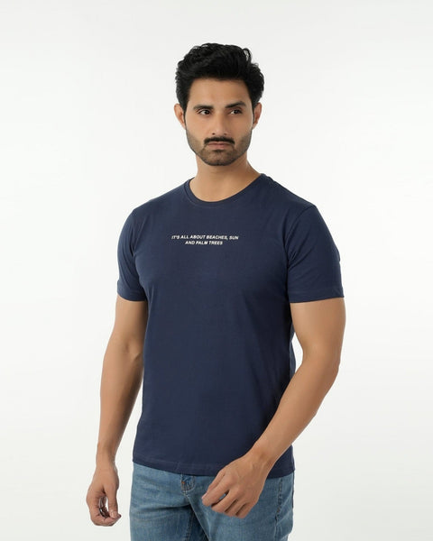 Eminent Men's Round Neck Half Sleeves Printed T-Shirt - Mid Blue, Men's T-Shirts & Polos, Eminent, Chase Value