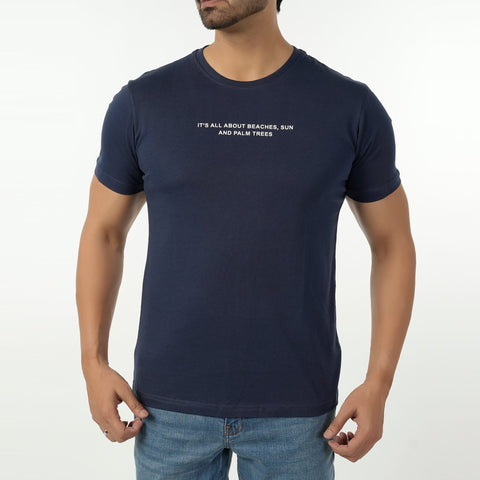 Eminent Men's Round Neck Half Sleeves Printed T-Shirt - Mid Blue, Men's T-Shirts & Polos, Eminent, Chase Value