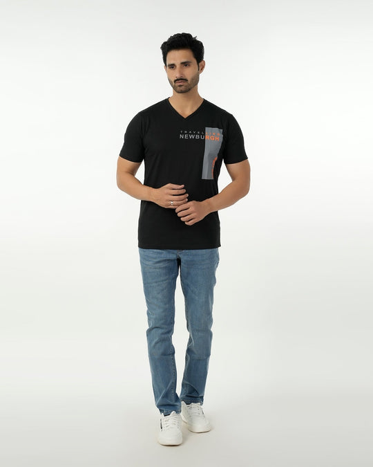 Eminent Men's Round Neck Half Sleeves Printed T-Shirt - Black, Men's T-Shirts & Polos, Eminent, Chase Value