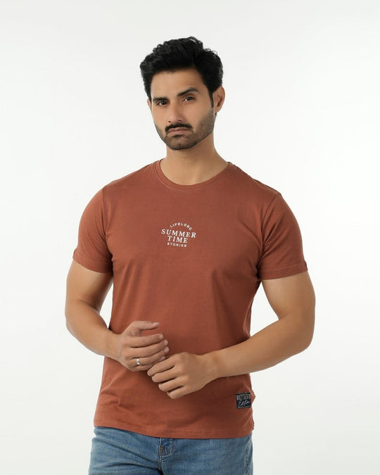 Eminent Men's Round Neck Half Sleeves Printed T-Shirt - Brown, Men's T-Shirts & Polos, Eminent, Chase Value