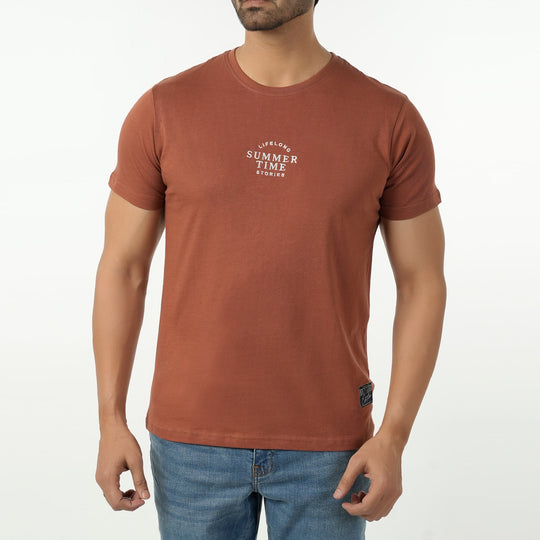 Eminent Men's Round Neck Half Sleeves Printed T-Shirt - Brown, Men's T-Shirts & Polos, Eminent, Chase Value