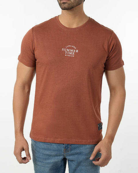 Eminent Men's Round Neck Half Sleeves Printed T-Shirt - Brown, Men's T-Shirts & Polos, Eminent, Chase Value