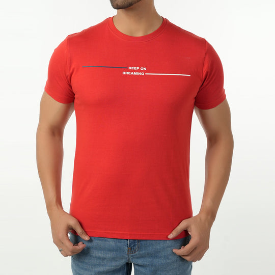 Eminent Men's Round Neck Half Sleeves Printed T-Shirt - Samba Red, Men's T-Shirts & Polos, Eminent, Chase Value
