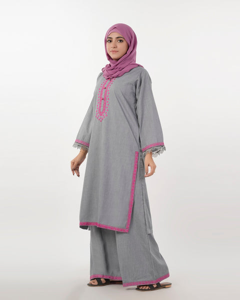 Eminent Women's Embroidered 2Pcs Stitched Suit - Grey