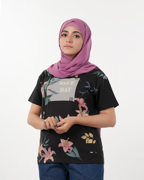 Eminent Women's Half Sleeves Printed T-Shirt - Black