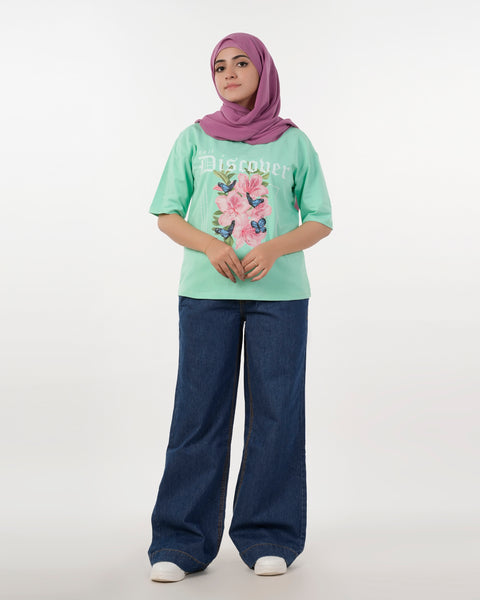 Eminent Women's Printed Half Sleeves T-Shirt - Spring Bud