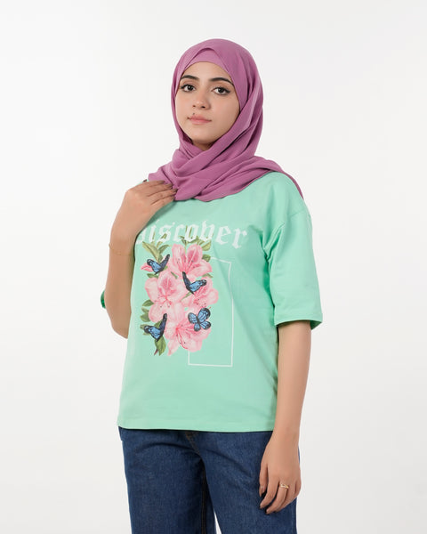 Eminent Women's Printed Half Sleeves T-Shirt - Spring Bud
