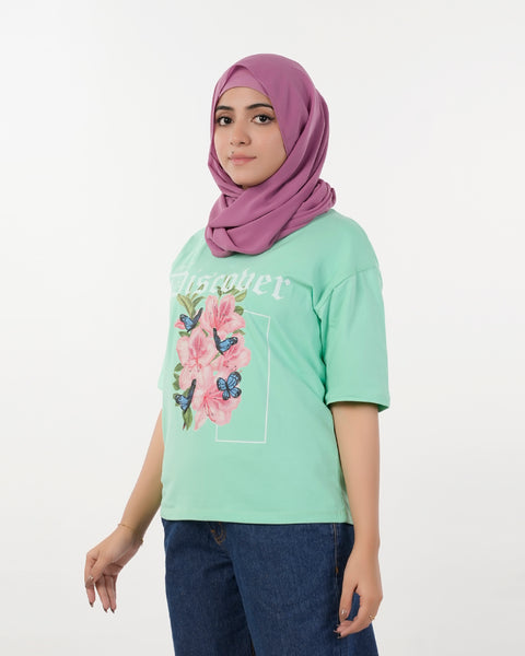 Eminent Women's Printed Half Sleeves T-Shirt - Spring Bud