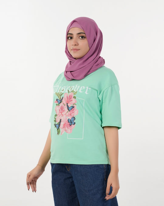 Eminent Women's Printed Half Sleeves T-Shirt - Spring Bud