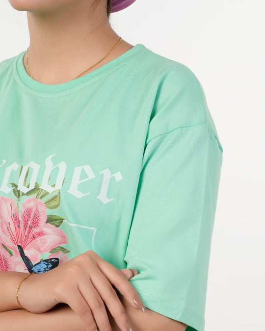 Eminent Women's Printed Half Sleeves T-Shirt - Spring Bud