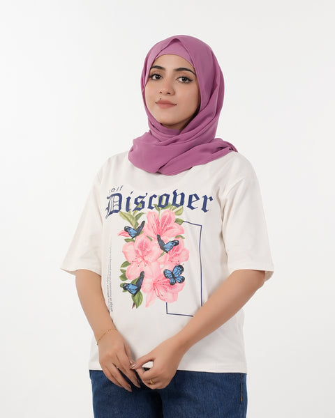 Eminent Women's Printed Half Sleeves T-Shirt - White