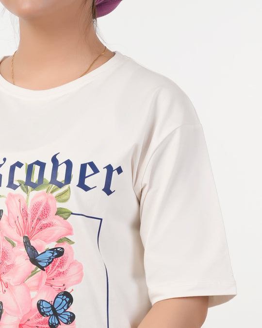 Eminent Women's Printed Half Sleeves T-Shirt - White