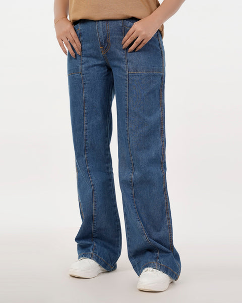 Eminent Women's Wider Leg Denim Pant - Mid Blue