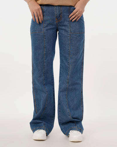 Eminent Women's Wider Leg Denim Pant - Mid Blue