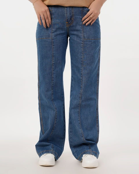 Eminent Women's Wider Leg Denim Pant - Mid Blue