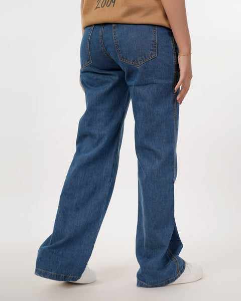 Eminent Women's Wider Leg Denim Pant - Mid Blue