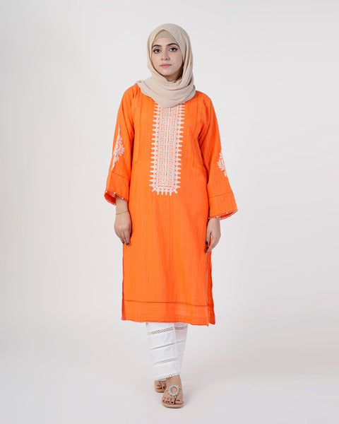 Eminent Women's Embroidered Kurti - Orange
