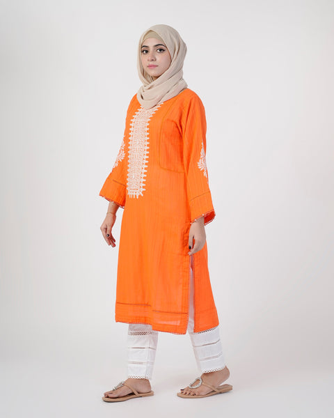 Eminent Women's Embroidered Kurti - Orange