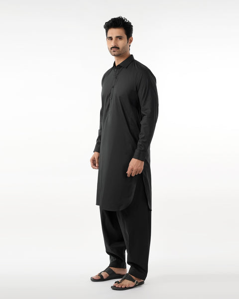 Eminent Men's Trim Fit Shalwar Suit Plain - Black