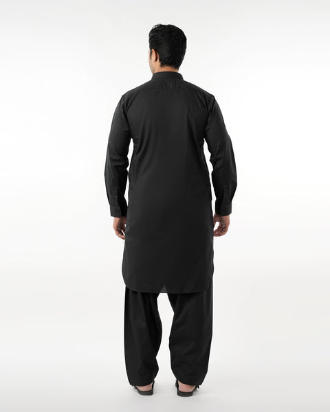 Eminent Men's Trim Fit Shalwar Suit Plain - Black