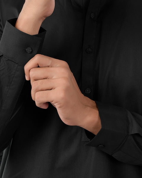 Eminent Men's Trim Fit Shalwar Suit Plain - Black