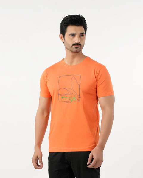 Eminent Men's Round Neck Half Sleeves Printed T-Shirt - Harvest Plum