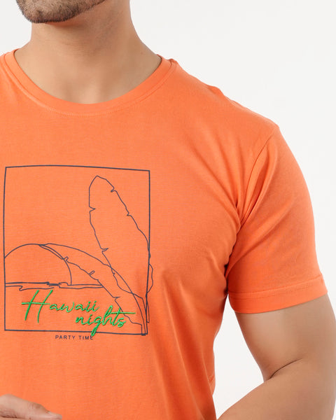 Eminent Men's Round Neck Half Sleeves Printed T-Shirt - Harvest Plum