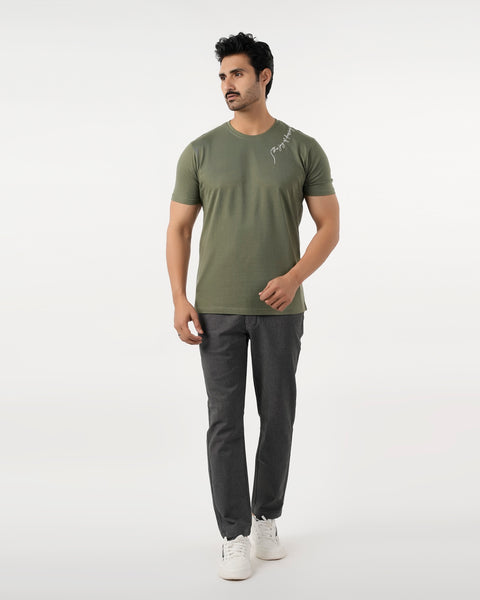 Eminent Men's Round Neck Half Sleeves Printed T-Shirt - Olive Green