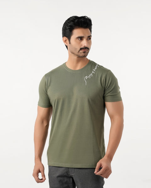 Eminent Men's Round Neck Half Sleeves Printed T-Shirt - Olive Green