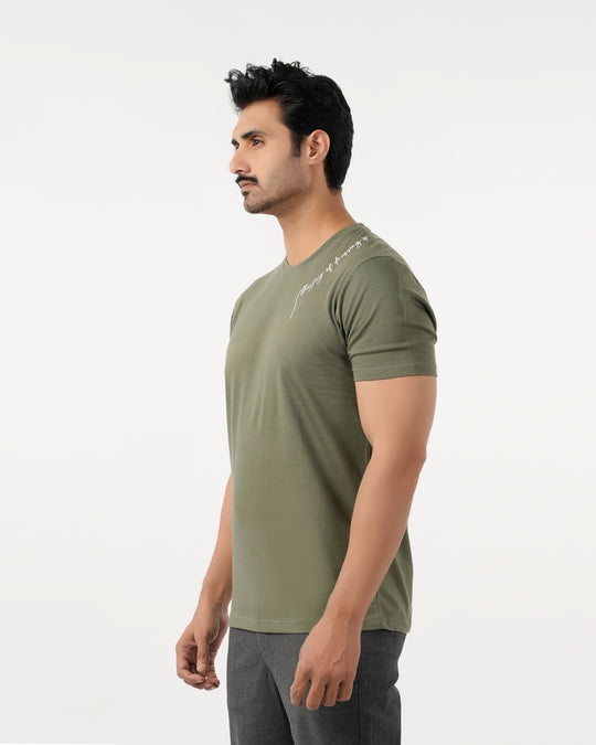 Eminent Men's Round Neck Half Sleeves Printed T-Shirt - Olive Green