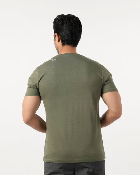 Eminent Men's Round Neck Half Sleeves Printed T-Shirt - Olive Green