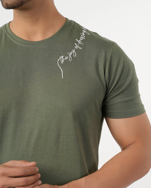 Eminent Men's Round Neck Half Sleeves Printed T-Shirt - Olive Green