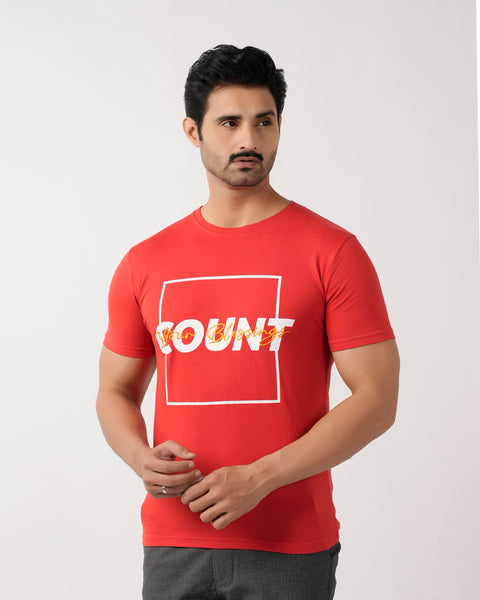 Eminent Men's Round Neck Half Sleeves Printed T-Shirt - Samba Red
