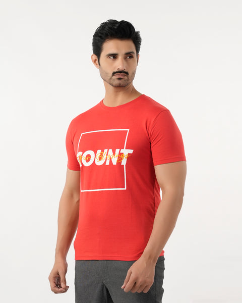 Eminent Men's Round Neck Half Sleeves Printed T-Shirt - Samba Red