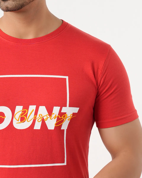 Eminent Men's Round Neck Half Sleeves Printed T-Shirt - Samba Red