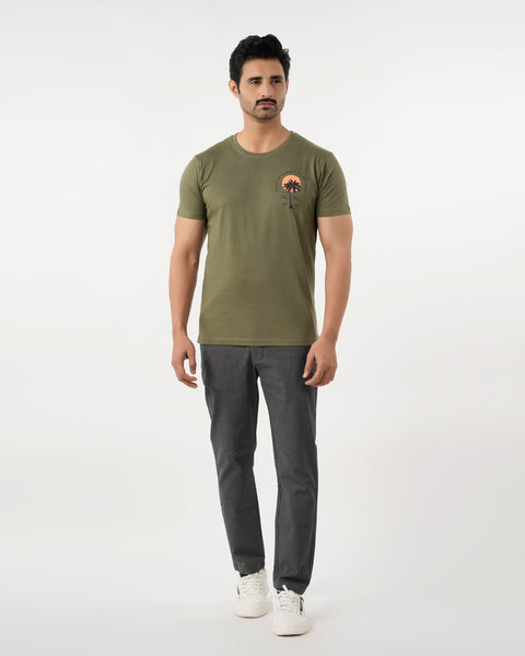 Eminent Men's Round Neck Half Sleeves Printed T-Shirt - Green