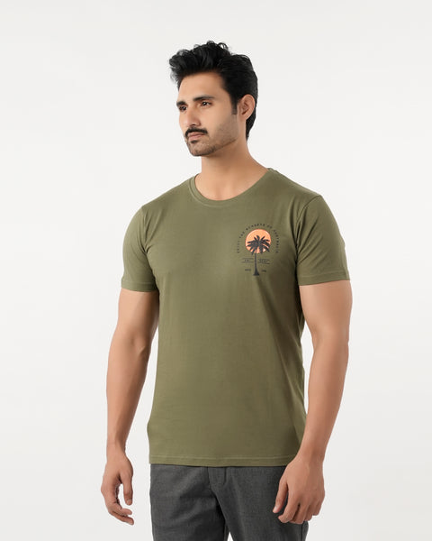 Eminent Men's Round Neck Half Sleeves Printed T-Shirt - Green