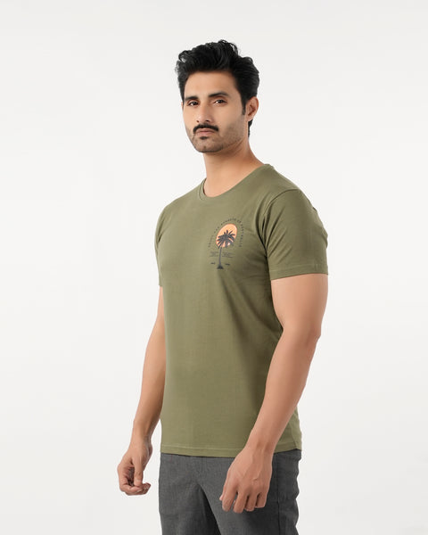 Eminent Men's Round Neck Half Sleeves Printed T-Shirt - Green