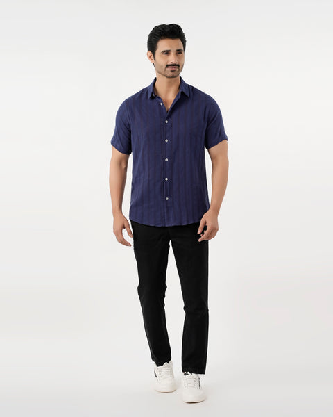 Eminent Men's Casual Half Sleeves Strip Shirt - Blue