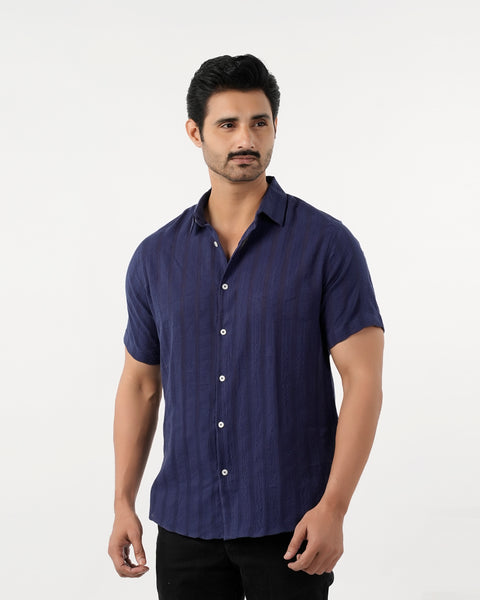 Eminent Men's Casual Half Sleeves Strip Shirt - Blue